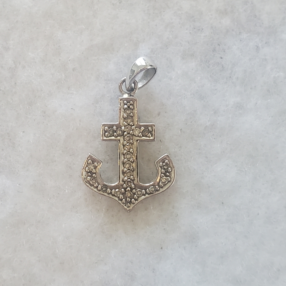 14K White Gold & Diamond Anchor Pendant